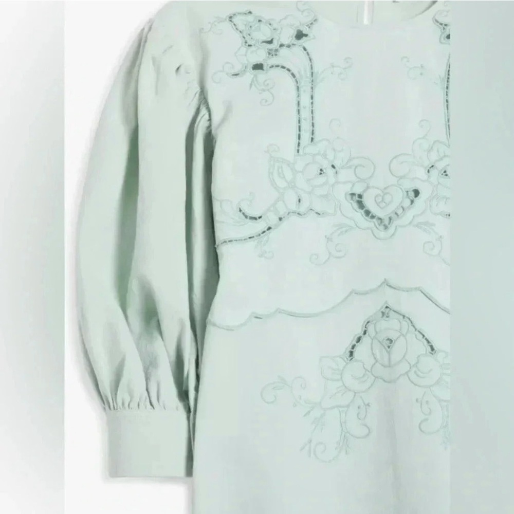 Elegant See by Chloe Mint Puff Sleeve Embroidered Mini Dress (Size 10) - Picture 6 of 13
